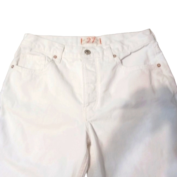 Free People White Distressed Cropped Button Fly Boyfriend Jeans - Picture 2 of 8